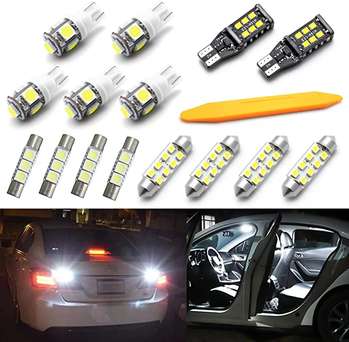 Xotic Tech LED Interior Footwell Vanity Mirror Lights Cargo Lights-Canbus License Plate Light Bulbs Pkg Kit + Installation Tool Compatible with Ram 1500 2500 3500 2019 2020, 15pcs