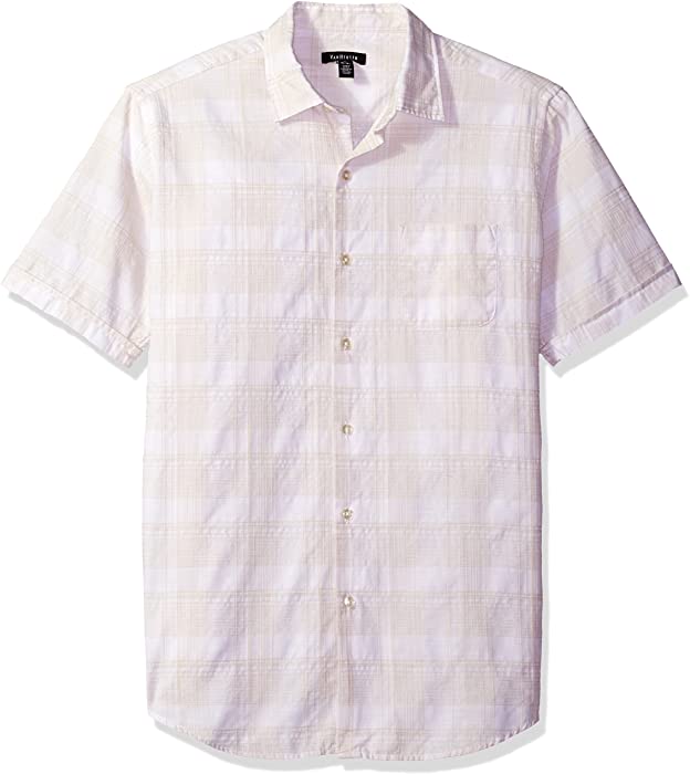 Van Heusen Men's White Washed Short Sleeve Button Down Plaid Slub Shirt