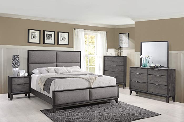 Kings Brand Furniture – Sheldon 6-Piece Queen Size Gray Bedroom Set. Bed, Dresser, Mirror, Chest & 2 Nightstands