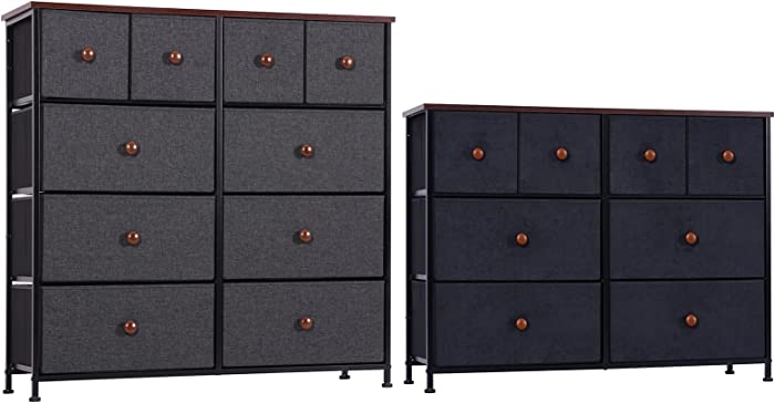 AOPSEN 10 Drawers Dresser and 8 Drawers Dresser Set, Bedroom Furniture Tall Fabric Storage Tower Unit