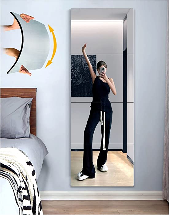 Shatterproof Full Length Wall Mirror Tiles,Made of Luxury Plexiglass Acrylic,Extra Thick 1/8", 48" x 12",Long Mirrors for Bedroom Door,Usde As Closet Mirrors,Workout for Home Gym Body
