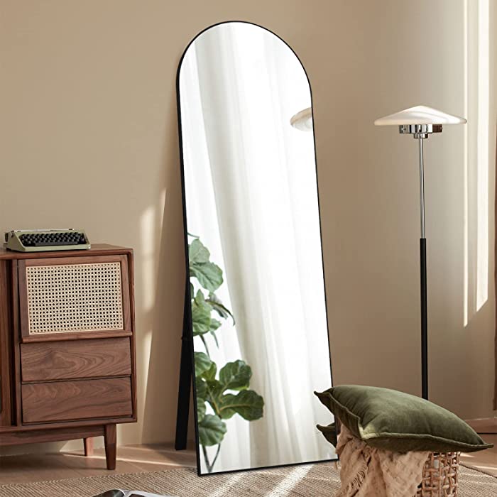Koonmi 64"x21" Arched Full Length Mirror Standing Hanging or Leaning Wall-Mounted Floor Body Vanity Mirror with Wood Frame for Living Room and Bedroom, Black