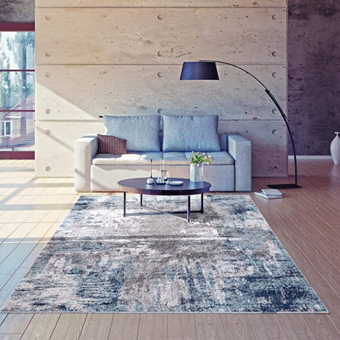 Luxe Weavers Rug 7680 Abstract Persian-Rugs,, Stain Resistant, Machine-Made, Dark Blue, Light Blue / 8' x 10'