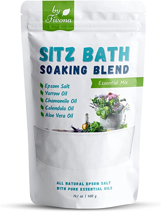 Fivona All Natural Sitz Bath Soaking Blend - Epsom Salt with Pure Essentials Oils for Hemorrhoid, Fissure, Postpartum Care, Bartholin Cyst Treatment - Essential Mix for Self Care - 1 Pack - 14.1 oz