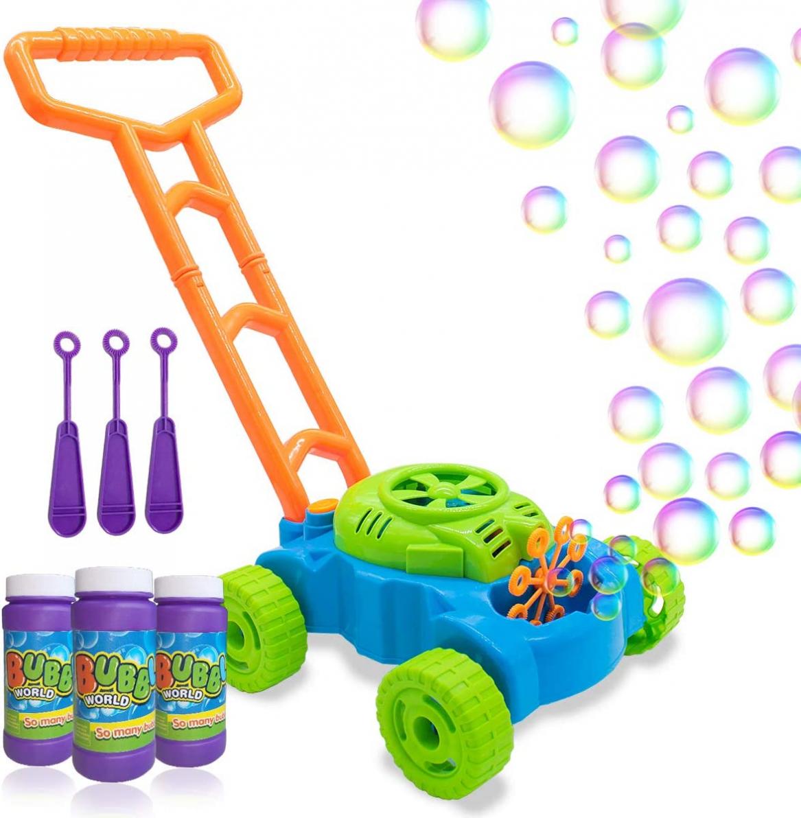 Lydaz Bubble Lawn Mower for Toddlers, Kids Bubble Blower Maker Machine, Summer Outdoor Push Toys, Christmas Birthday Gifts Easter Basket Stuffers Toys for Preschool Baby Boys Girls