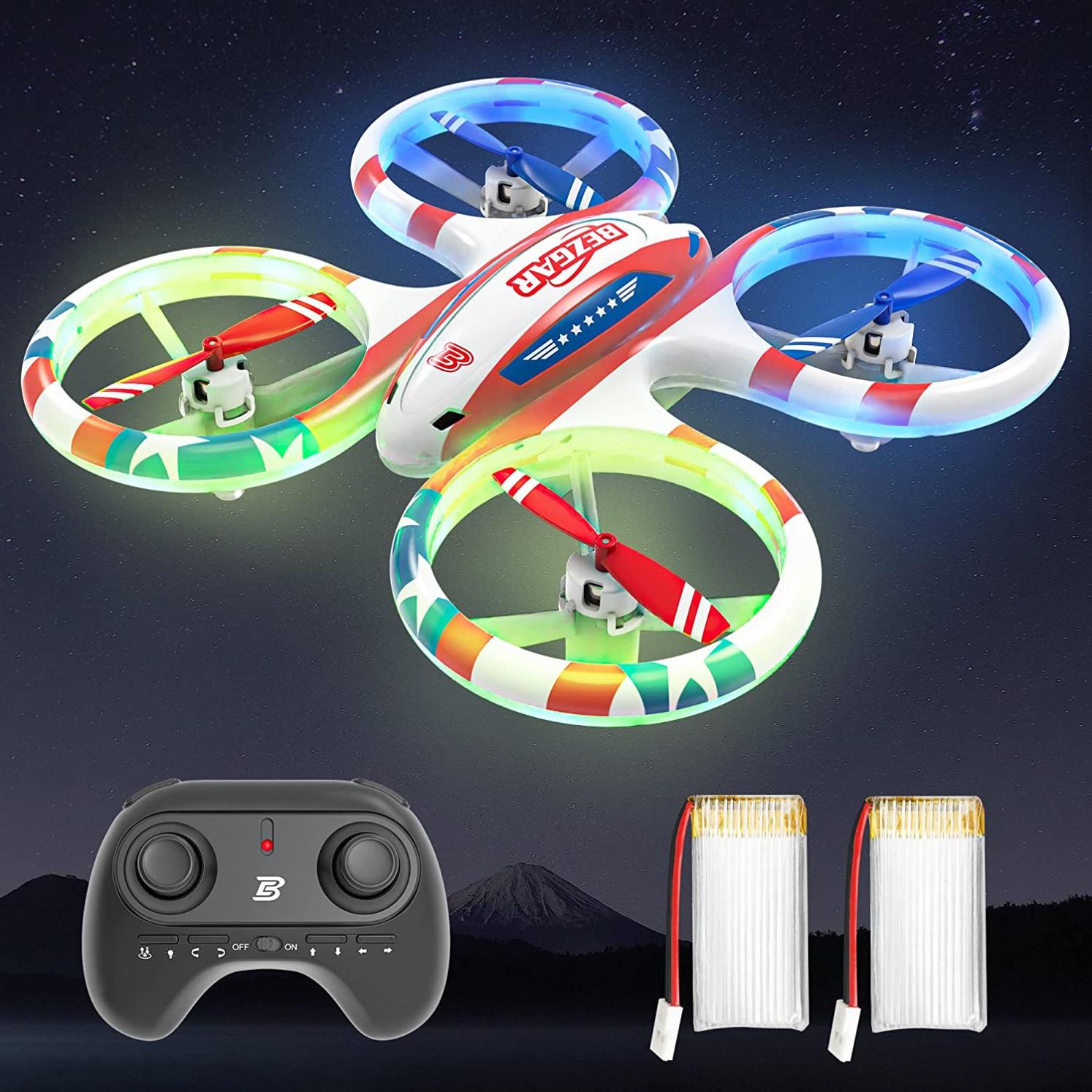 BEZGAR HQ051 Mini Drone for Kids - RC Drone Indoor, LED Remote Control Drone with 3D Flip, Headless Mode and 2 Speed Propeller Full Protect Small Drone for Beginners, Great Gifts for Boys and Girls