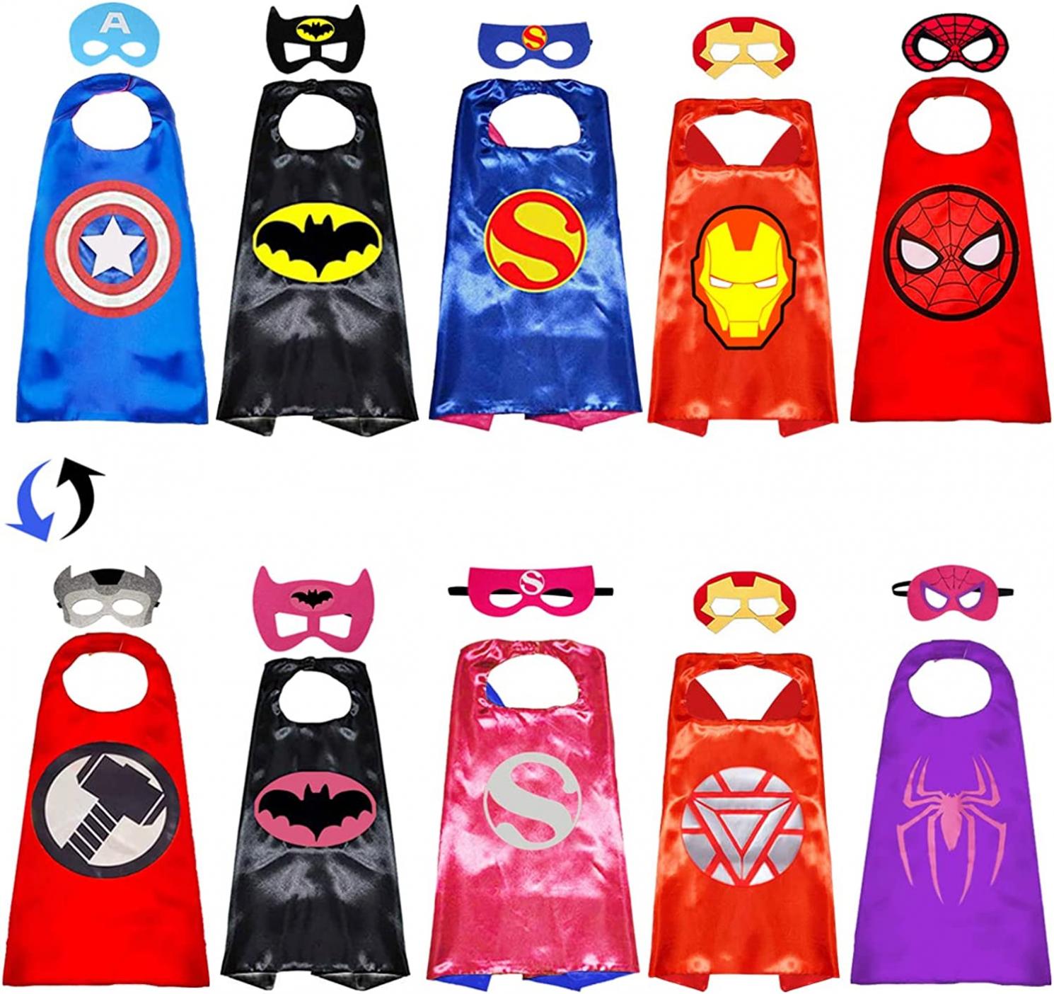 Superhero Capes and Masks Double Side Capes Superhero Dress up Costumes Halloween Cosplay Birthday Party for Kids Gifts