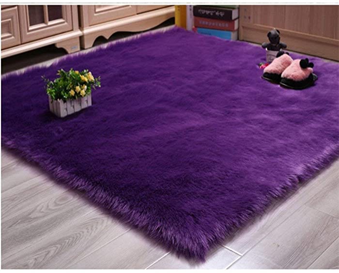 Luxurious Soft Faux Sheepskin Rug Super Fluffy Silky Carpet Mat for Bedroom Floor Sofa Chair Armchair or Couch,Purple 4ftx4ft