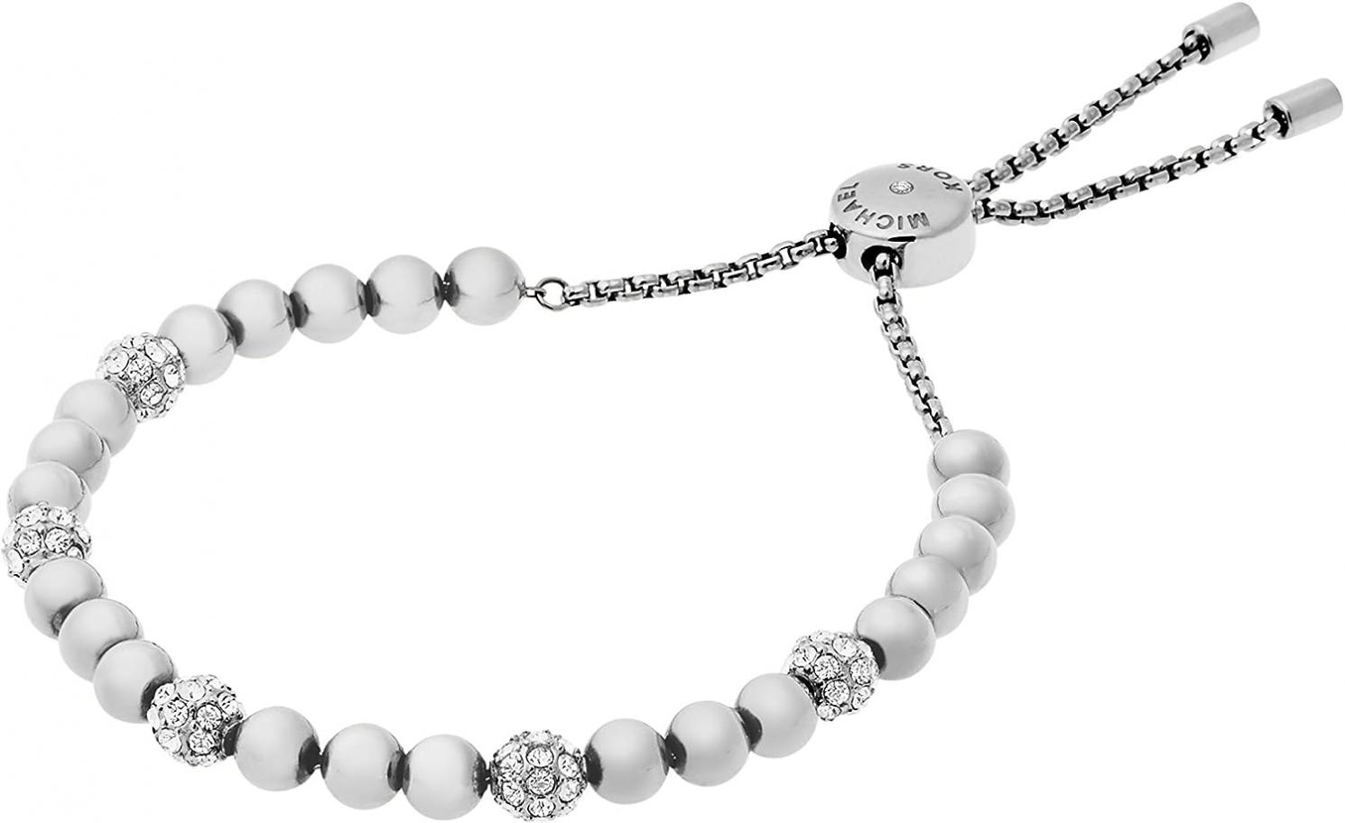 Michael Kors Women's Stainless Steel Silver-Tone Slider Bracelet with Crystal Accents