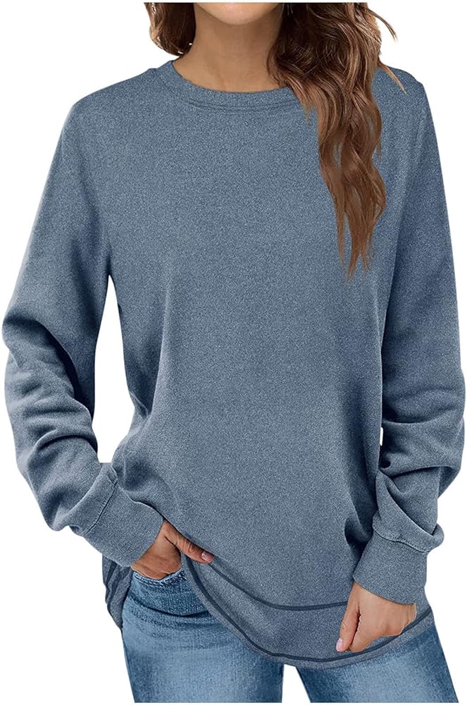 Stessotudo Womens Long Sleeve Crewneck Sweatshirt Solid Oversized Pullover Tops Relaxed Fit Going Out Casual Fall Outfits