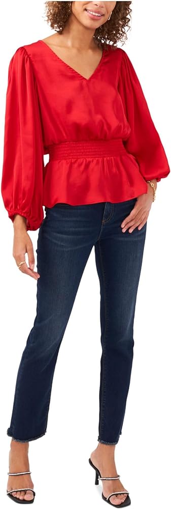 Vince Camuto Womens Peplum Blouse, M, Red