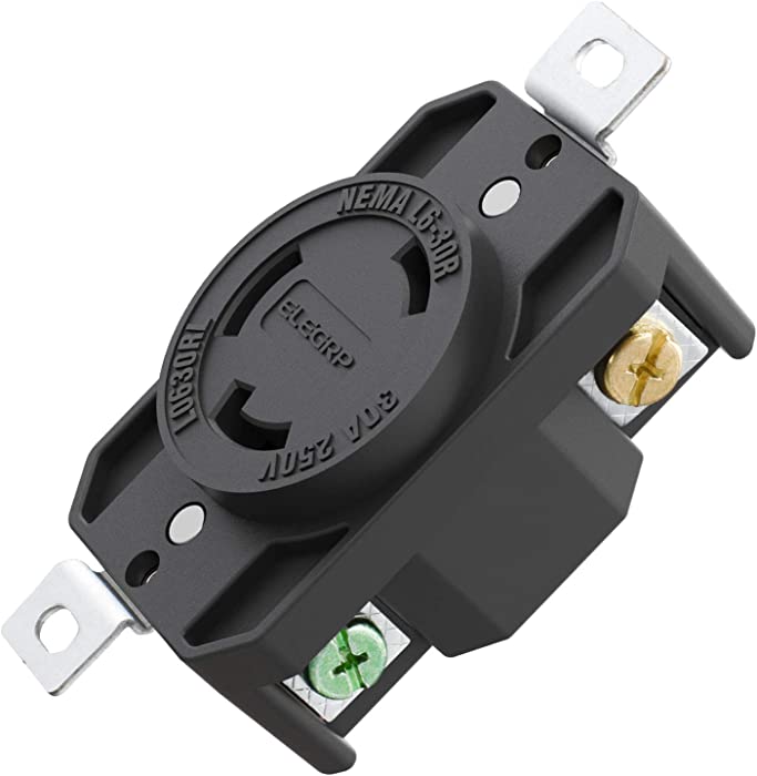 ELEGRP NEMA L6-30R Flush Mounting Locking Receptacle, Twist Lock Socket/Outlet for Generator, 30 Amp 250V 2 Pole 3 Wire Grounding, Industrial Grade Heavy Duty, UL Listed (1 Pack, Black)