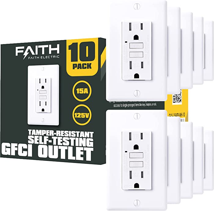 Faith [10-Pack] GFI Receptacle 15 Amp, Tamper-Resistant GFCI Outlet 15 Amp, Self-Test Ground Fault Circuit Interrupter with Wall Plate, White