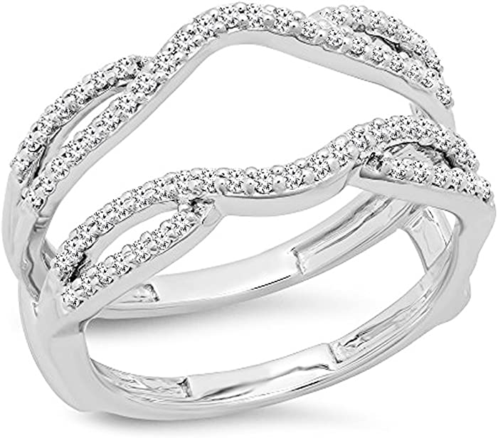 0.35 Carat (ctw) 14K Gold Round White Diamond Ladies Wedding Band Enhancer Guard Double Ring 1/3 CT