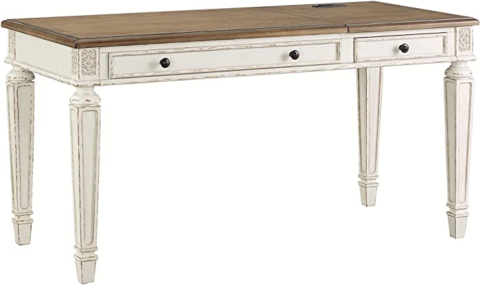 Signature Design by Ashley Realyn French Country 60" Home Office Lift Top Desk with USB Charging, Chipped White