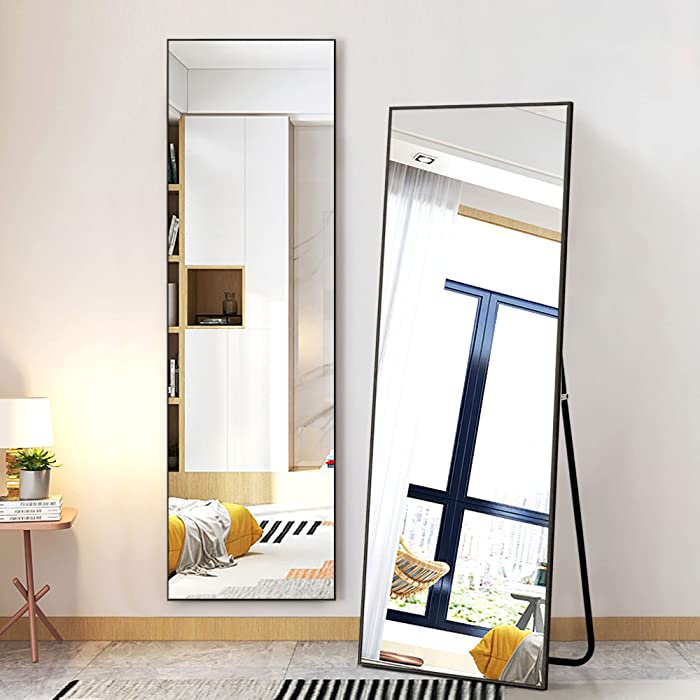 NeuType 65"x21" Full Length Mirror, Large Rectangle Wall Mirror Full Length Bedroom Dressing Mirror, Standing Mirror Full Length Leaning Mirror Full Length with Aluminum Alloy Thin Frame(Black)
