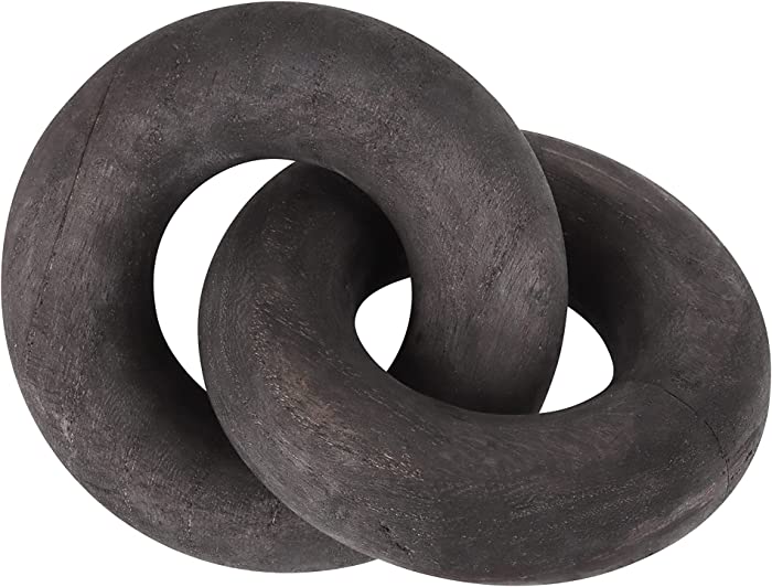 Black Wood Knot Décor Accent 2-Link Chain Object | Modern for Bookshelf Shelf Coffee Table | Home Decorations for Living Family Room Bedroom Entry Mantel | Farmhouse Rustic Item | Boho Bead Garland