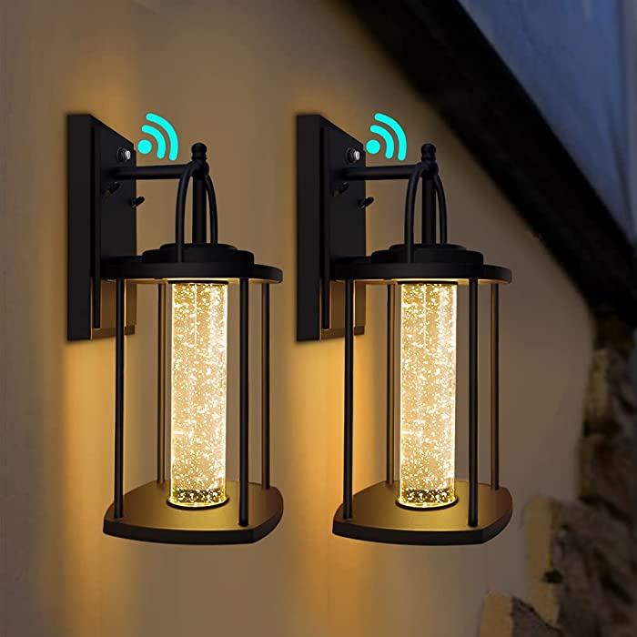 PARTPHONER Dusk to Dawn Outdoor Light Fixtures Wall Mount 2 Pack, Modern Wall Sconce Lighting with Crystal Bubble Glass, LED Porch Lights with Photocell Sensor 10W, 3000K for Front Door, Garage, Patio
