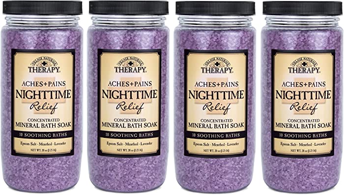 Village Naturals Therapy, Mineral Bath Soak, Aches and Pains Nighttime Relief, 20 oz, Pack of 4