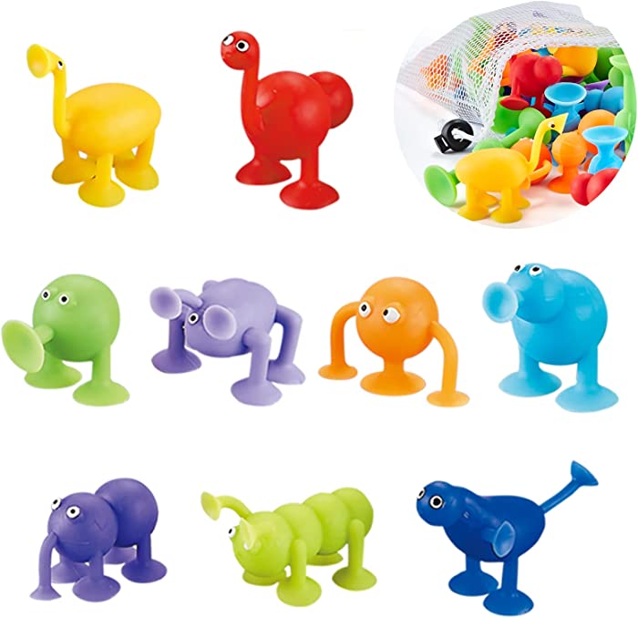 Baby Suction Cup Toys,9 Pieces Animal Silicone Building Blocks,Stress Release Sensory Sucker Toys,Shower Bath Game Window Toys,Kid Tub Toys Gift for 3 4 5 6 7 Years Old Boys Girls