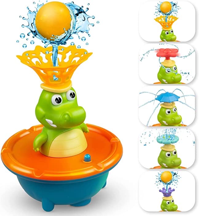 Bath Toys for Toddlers1-3 Light up Baby Bath Toys for Kids Ages 4-8 Crocodile Sprinkler Bathtub Toys with 5 Interchangeable spout Accessories Mold Free Bathtime Water Toys