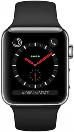 Apple Watch Series 3 (GPS + Cellular, 38MM) Silver Stainless Steel Case with Black Sport Band (Renewed)