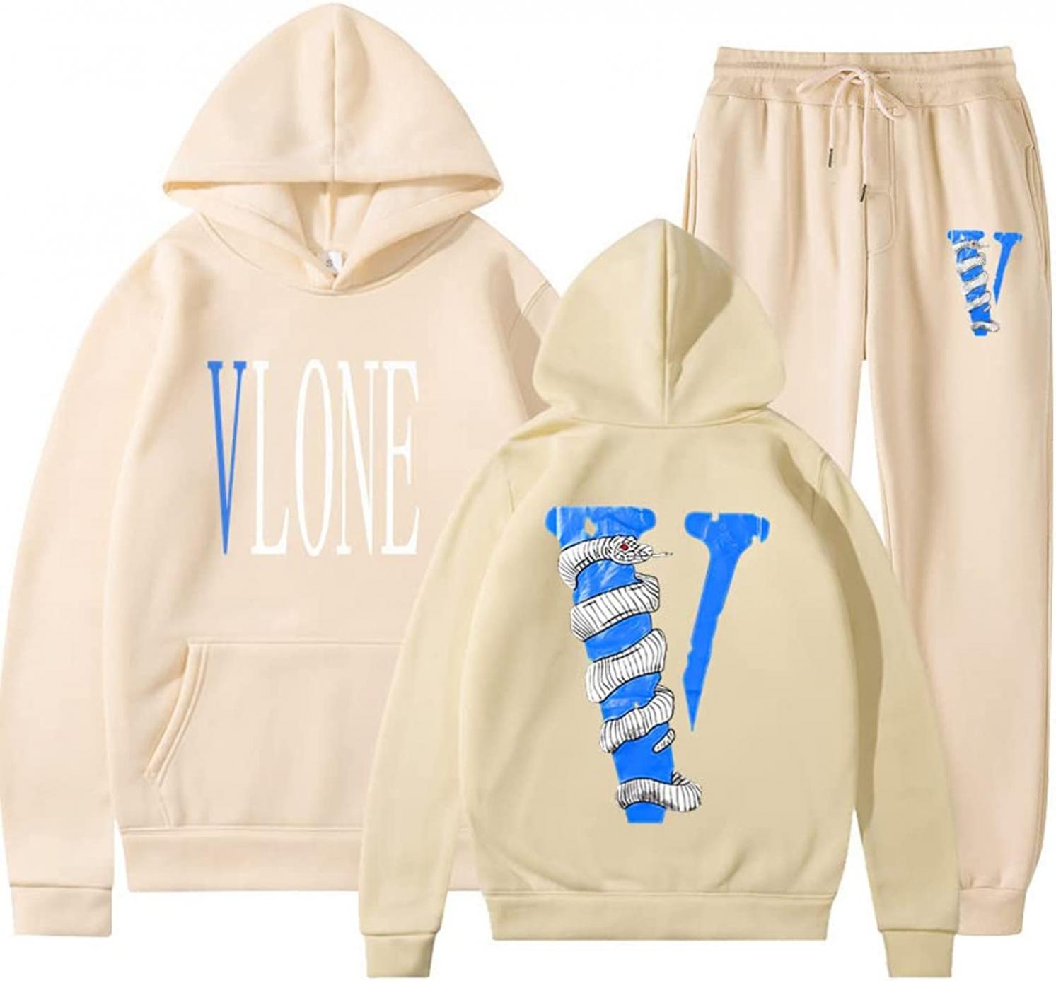 Big V Printing Hip Hop Hoodie and Sweatpants Set V Letter Fashion Casual Sports Suit for Men and Women