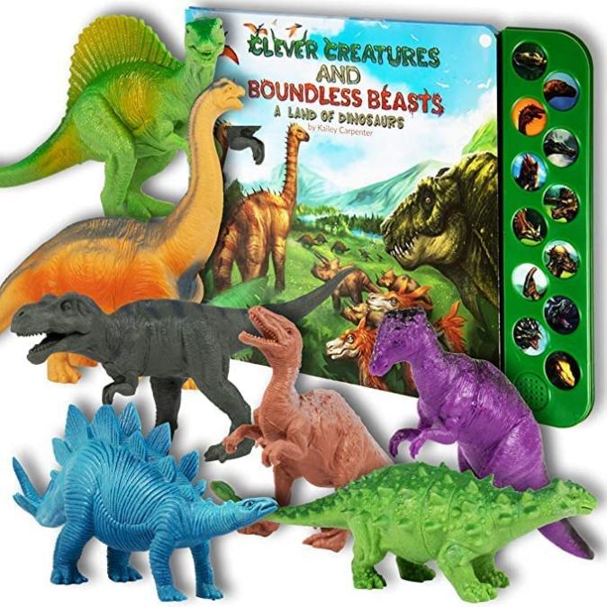 Li'l-Gen Dinosaur Toys for Kids - Interactive Dinosaur Sound Book with Realistic Dinosaur Roars - 12 Large Dinosaur Toys (7") for Kids and Toddlers - Interactive Set of Dinosaur Toys for Kids 3-5