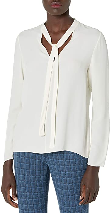Theory Women's Classic Long Sleeve Tie Neck Top