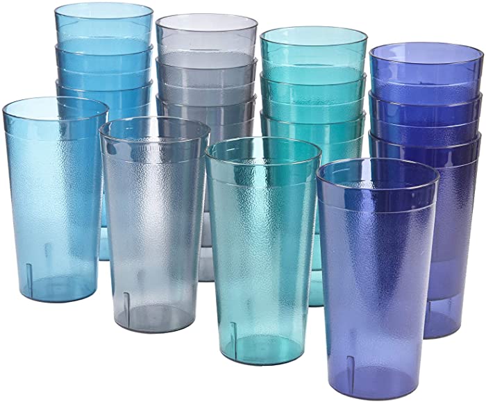 US Acrylic Cafe 20-ounce Break-Resistant Plastic Restaurant-Style Beverage Tumblers | Set of 16 in 4 Coastal Colors