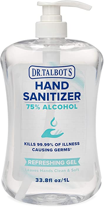 Dr. Talbot's Refreshing Gel Hand Sanitizer with Easy Pump, Fragrance Free, 1 Liter, 33.81 Fl Oz