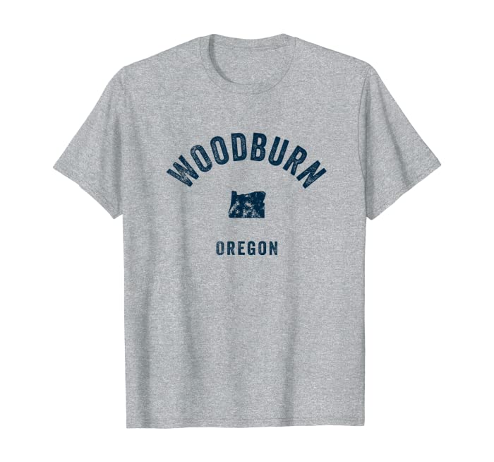 Woodburn Oregon OR Vintage 70s Sports Design Navy Print T-Shirt