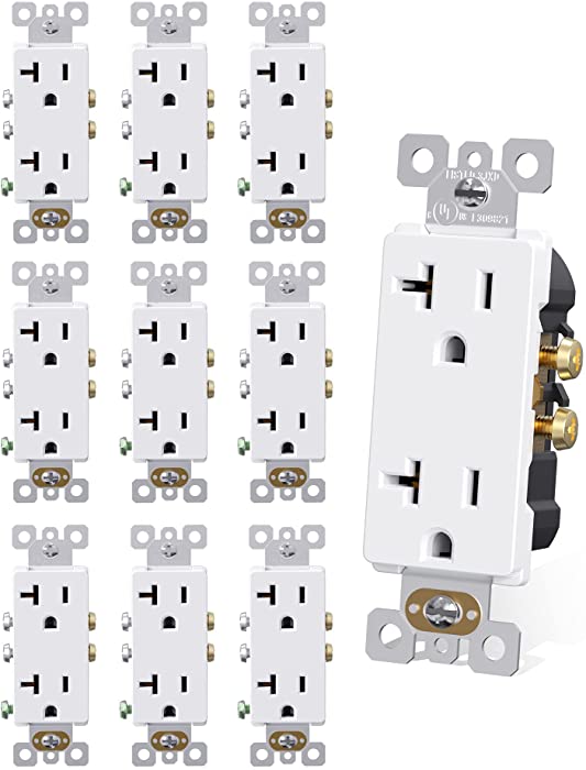 AIDA Decorative Receptacle Outlet, 20Amp 125V Outlets, Residential, 3-Wire, Self-Grounding, UL Listed, White (10 Pack )