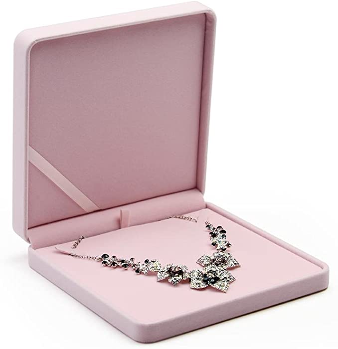 Oirlv Pink Velvet Big Necklace/Pearl Necklace/Chunky Necklace Gift Box Jewelry Storage Case