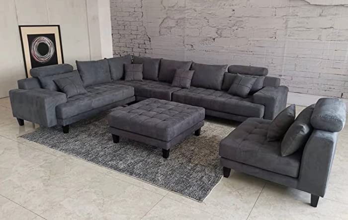 Stendmar 5-Piece Reversible Contemporary Dark Grey Microfiber Fabric Sectional Sofa Set S150D5A