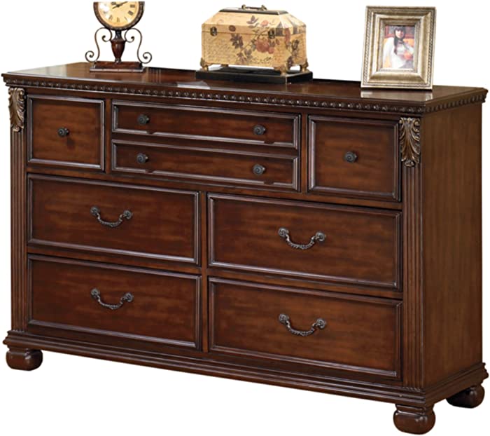 Signature Design by Ashley Leahlyn Traditional Ornate 7 Drawer Dresser, Warm Brown