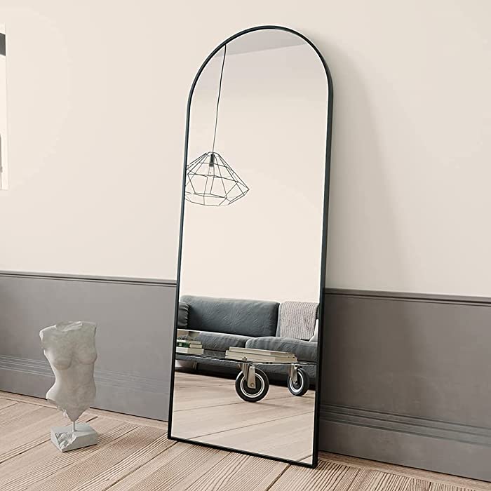 BEAUTYPEAK 58"x18" Full Length Mirror Arch Floor Mirror Wall Mirror Hanging or Leaning Arched-Top Full Body Mirror with Stand for Bedroom, Dressing Room, Black