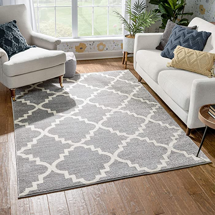 Harbor Trellis Grey Quatrefoil Geometric Modern Casual Area Rug 8x10 8x11 (7'10" x 10'6") Easy Clean Stain Fade Resistant Shed Free Contemporary Traditional Moroccan Lattice Living Dining Room Rug