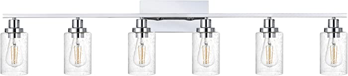 MELUCEE 6-Light Chrome Vanity Light Fixtures with Bubbled Glass Shades and Metal Base, Modern Bathroom Lighting Fixtures Over Mirror Indoor Wall Sconces for Hallway Kitchen Foyer