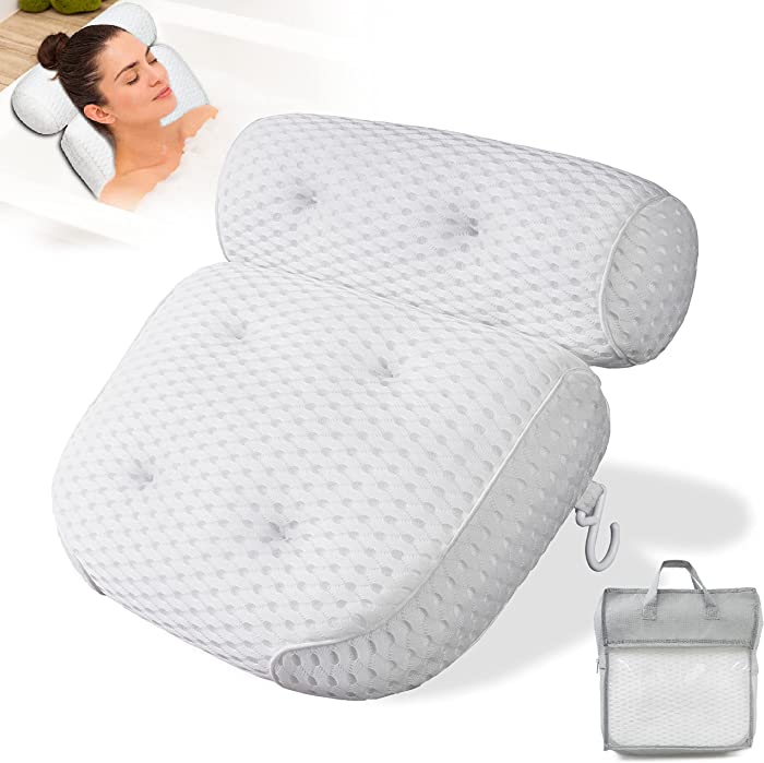 Bath Pillow,Luxury Bathtub Pillow with Back Neck Support for Head,Neck,Shoulder and Back,3D Air Mesh Technology and 6 Non-Slip Powerful Suctions Cups,Spa Pillow of Soaking Tub Full Body