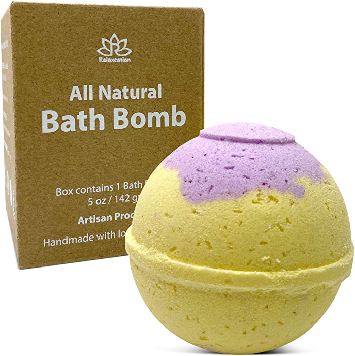 1 Organic Bath Bomb with Essential Oils, Epsom Salt, Dead Sea Salt, Himalayan Salt, Kaolin Clay, Apricot Kernel Oil, Olive Oil for Moisturizing, Relaxation (Citrus and Sage)