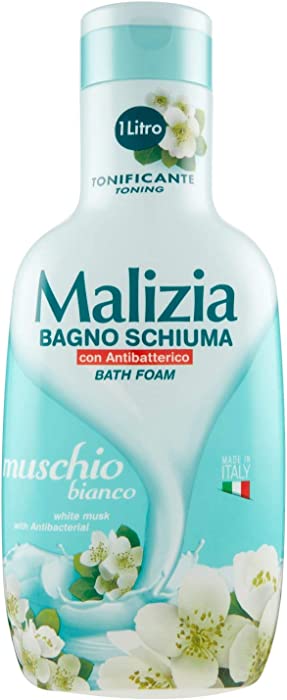 Malizia: Toning Bath Foam, White Musk Scent 33.8 Fluid Ounce (1000mL) Bottle [ Italian Import ]