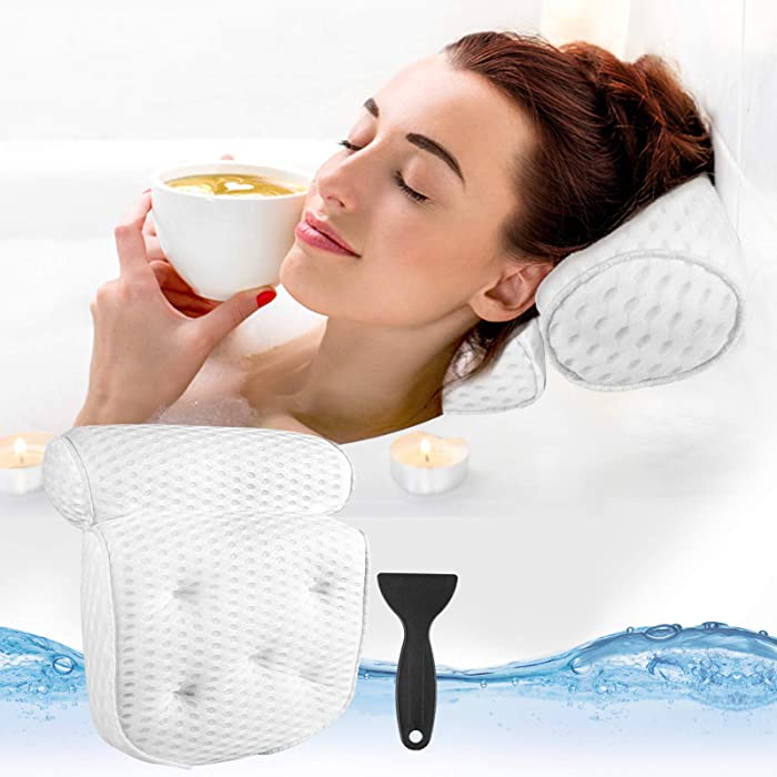 Bath Pillow, 7Non-Slip Large Suction Cups 4D Air Mesh&Quick-Drying Design, Helps Support Head, Back, Neck and Shoulder, Fits All Bathtub, Jacuzzis, Hot Tub, Luxury Spa, Home Spa