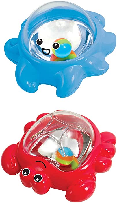 PlayGo Octopus and Crab Rattle Baby Bath Toy | Floating Plastic Animal Toys Set | Interactive Fun Bath time Gifts| Interior Mirror Reflecting Balls| Colorful Bathtub and Pool Floating Accessories