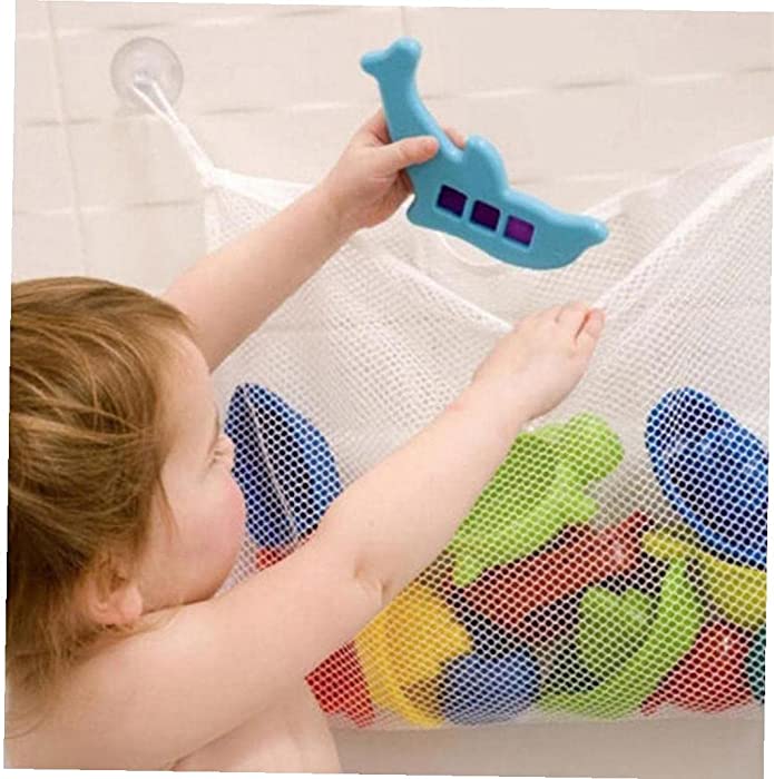 TOSSPER Mesh Basket Kids Baby Bath Tub Toy Storage Net Folding Hanging Bag Organiser for Bathroom