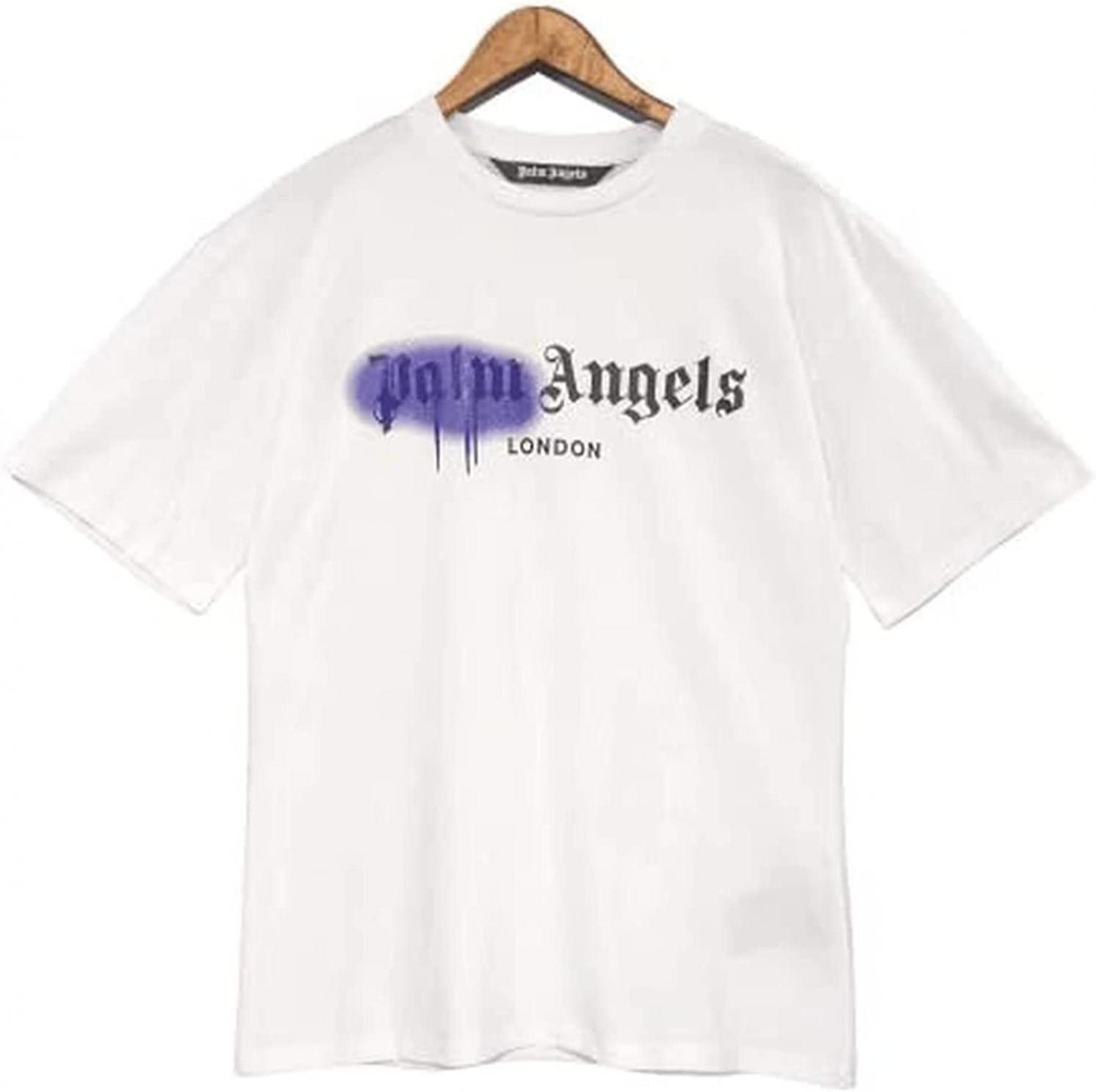 HSHBH Palm Angel Spray Paint Letter Print Short Sleeve T-Shirt for Men and Women Couples High Street Half Sleeves