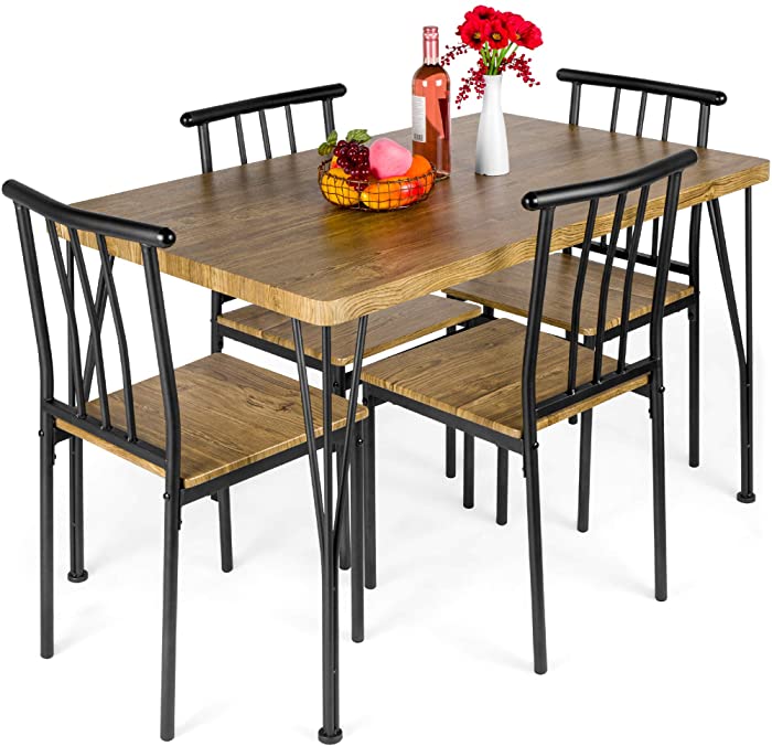 Best Choice Products 5-Piece Metal and Wood Indoor Modern Rectangular Dining Table Furniture Set for Kitchen, Dining Room, Dinette, Breakfast Nook w/ 4 Chairs - Brown