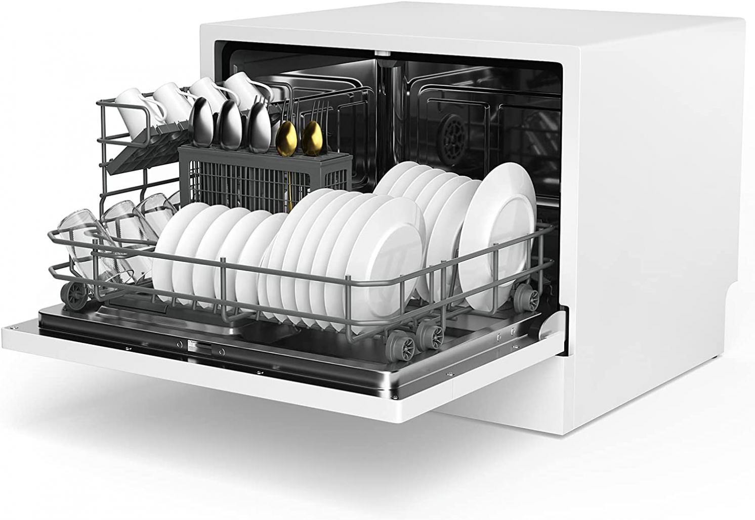 PETSITE Countertop Dishwasher, Portable Dishwasher w/ 5 Washing Programs, 6 Place Settings, 360° Dual Spray, High-Temperature Drying, Compact Kitchen Dishwasher for Dorm, RV, Small Apartment