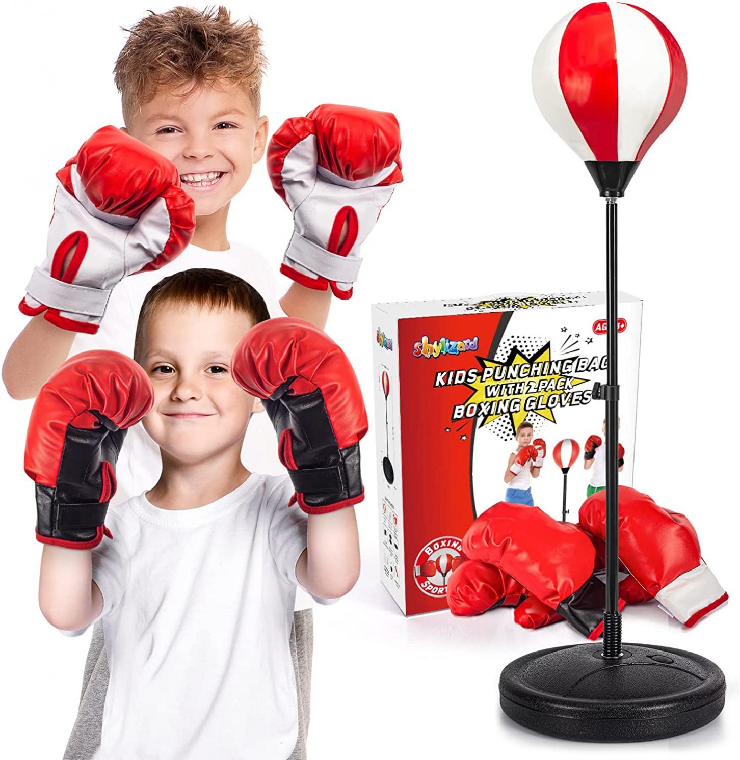 ShyLizard Punching Bag for Kids Included 2 Pack Boxing Gloves, Boxing Toys for Boys, Boxing Bag Sets with Height Adjustable Stand, Gifts for Boys & Girls Age 5,6,7,8,9,10 Years Old