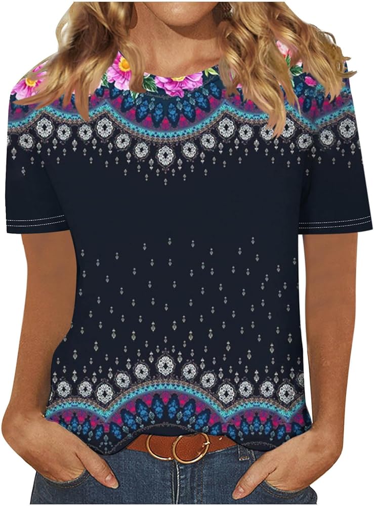 Women Short Sleeve Shirts 2024 Trendy Love Printed Tees Blouse Casual Crewneck Oversized Summer Vacatioin Tops